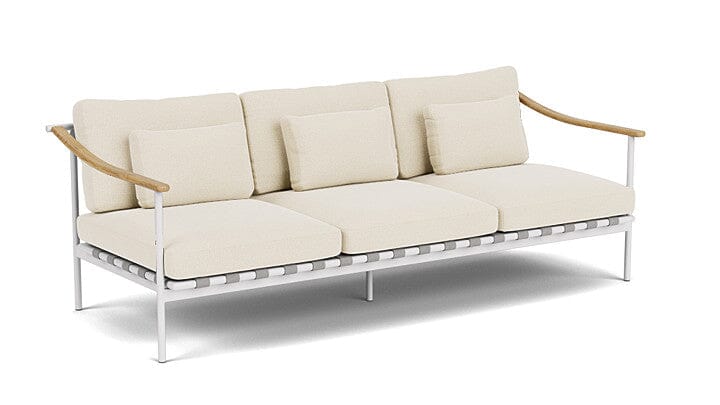 Barlow Tyrie Aura Deep Seating Canapé 3 places accoudoirs teck avec coussins Armature Artic White Canvas 5453V Laminé Waterproof