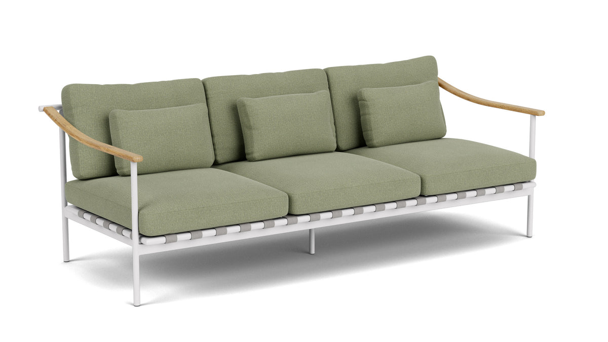 Barlow Tyrie Around Deep Seating Canapé 3 places accoudoirs teck avec coussins Armature Arctic White Canvas Almond 3983