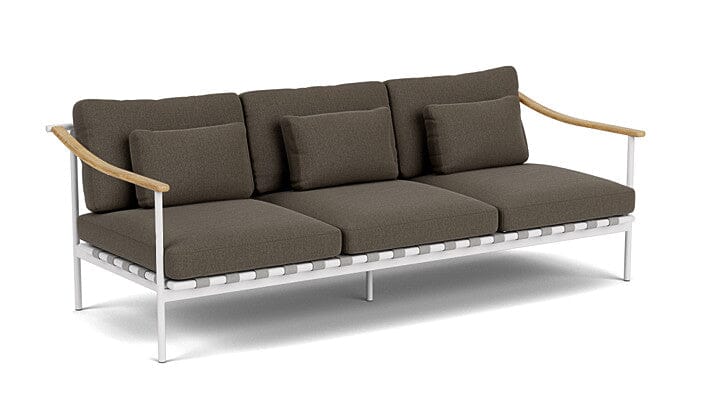 Barlow Tyrie Aura Deep Seating Canapé 3 places accoudoirs teck avec coussins Armature Artic White Dark Taupe 10059V Laminé Waterproof