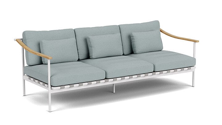 Barlow Tyrie Aura Deep Seating Canapé 3 places accoudoirs teck avec coussins Armature Artic White Frosty Chine 10025V Laminé Waterproof