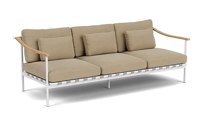 Barlow Tyrie Aura Deep Seating Canapé 3 places accoudoirs teck avec coussins Armature Artic White Heather Beige 5476V Laminé Waterproof