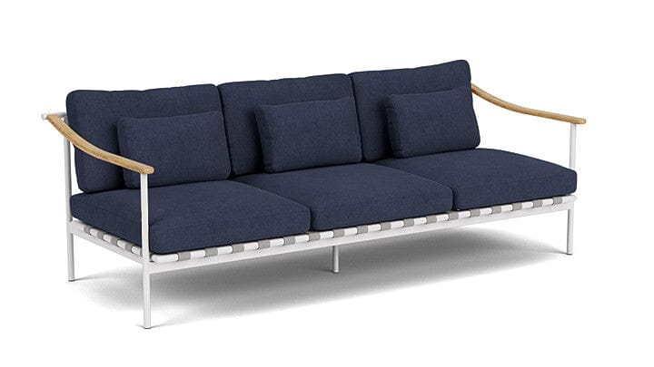 Barlow Tyrie Aura Deep Seating Canapé 3 places accoudoirs teck avec coussins Armature Artic White Indigo 18017V Laminé Waterproof