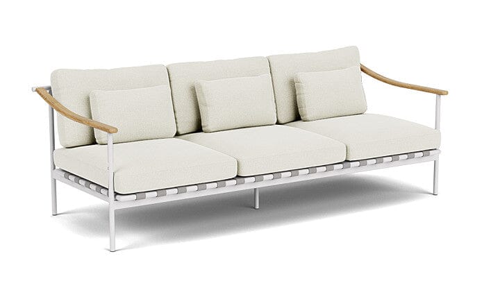 Barlow Tyrie Aura Deep Seating Canapé 3 places accoudoirs teck avec coussins Armature Artic White Marble 3966V Laminé Waterproof