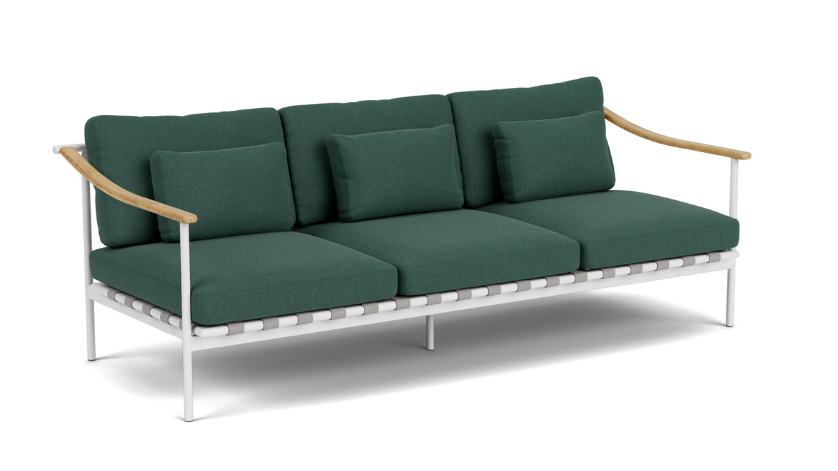 Barlow Tyrie Around Deep Seating Canapé 3 places accoudoirs teck avec coussins Armature Arctic White Natte Ivy 10232
