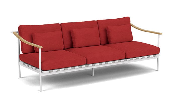 Barlow Tyrie Aura Deep Seating Canapé 3 places accoudoirs teck avec coussins Armature Artic White Paris Red 3728V Laminé Waterproof