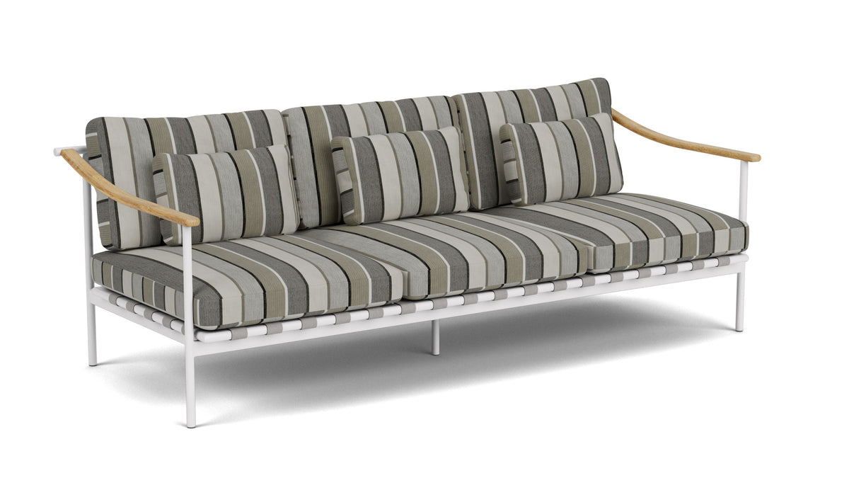 Barlow Tyrie Around Deep Seating Canapé 3 places accoudoirs teck avec coussins Armature Arctic White Quadri Grey 3778