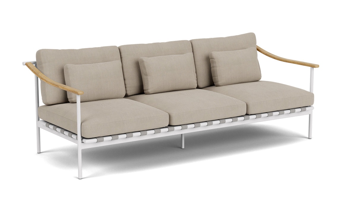 Barlow Tyrie Around Deep Seating Canapé 3 places accoudoirs teck avec coussins Armature Arctic White Stone 3988