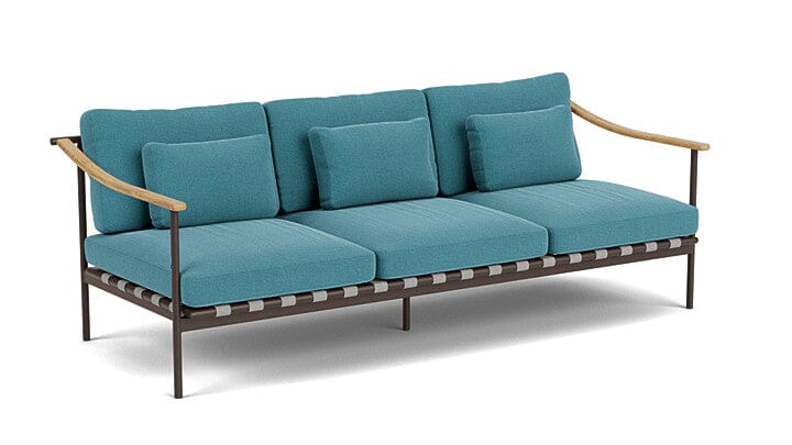 Barlow Tyrie Aura Deep Seating Canapé 3 places accoudoirs teck avec coussins Armature Forge Grey Adriatic Blue 3941V Laminé Waterproof