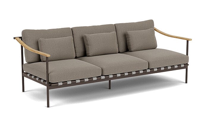 Barlow Tyrie Aura Deep Seating Canapé 3 places accoudoirs teck avec coussins Armature Forge Grey Carbon Beige 10065V Laminé Waterproof