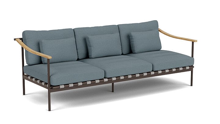 Barlow Tyrie Aura Deep Seating Canapé 3 places accoudoirs teck avec coussins Armature Forge Grey Carbon Sky 10064V Laminé Waterproof