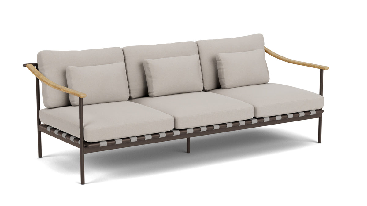 Barlow Tyrie Around Deep Seating Canapé 3 places accoudoirs teck avec coussins Armature Forge Grey Chalk 10152