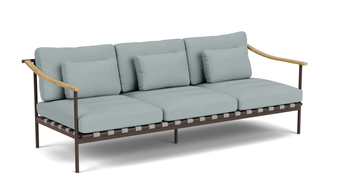 Barlow Tyrie Around Deep Seating Canapé 3 places accoudoirs teck avec coussins Armature Forge Grey Frosty Chine 10025
