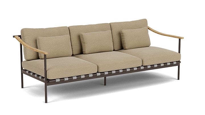 Barlow Tyrie Aura Deep Seating Canapé 3 places accoudoirs teck avec coussins Armature Forge Grey Heather Beige 5476V Laminé Waterproof