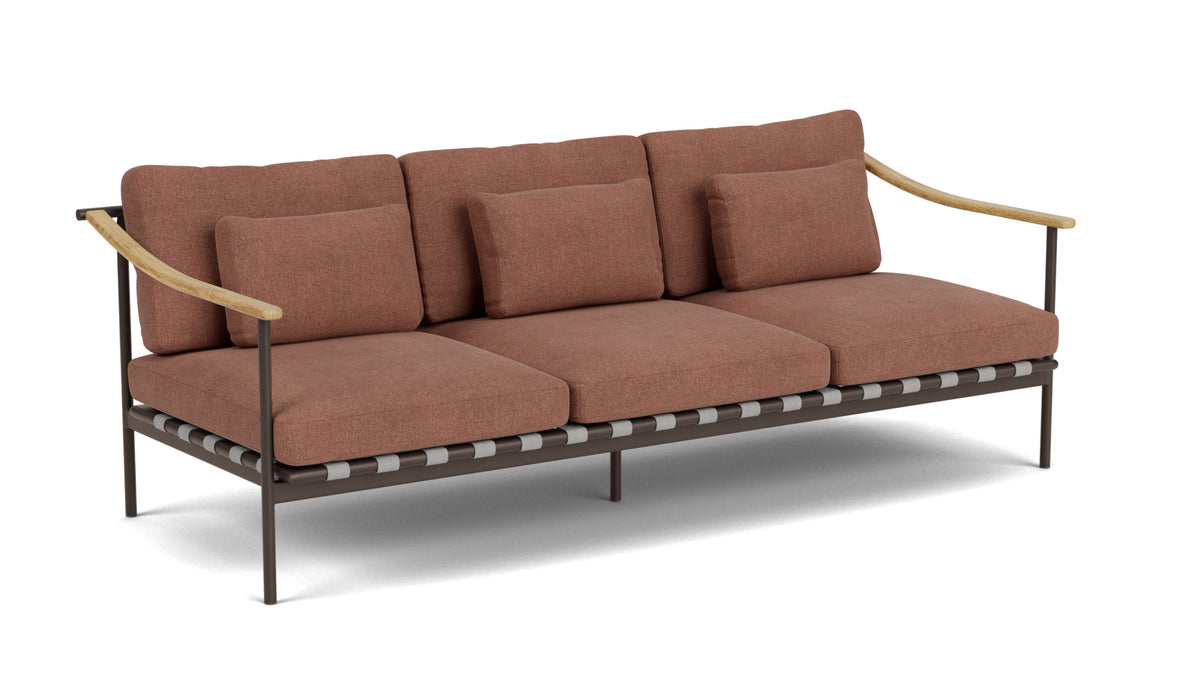 Barlow Tyrie Around Deep Seating Canapé 3 places accoudoirs teck avec coussins Armature Forge Grey Heritage Rust 18021