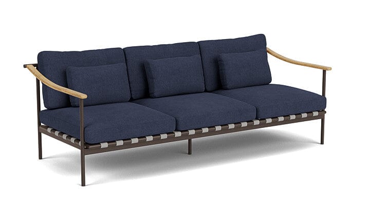Barlow Tyrie Aura Deep Seating Canapé 3 places accoudoirs teck avec coussins Armature Forge Grey Indigo 18017V Laminé Waterproof