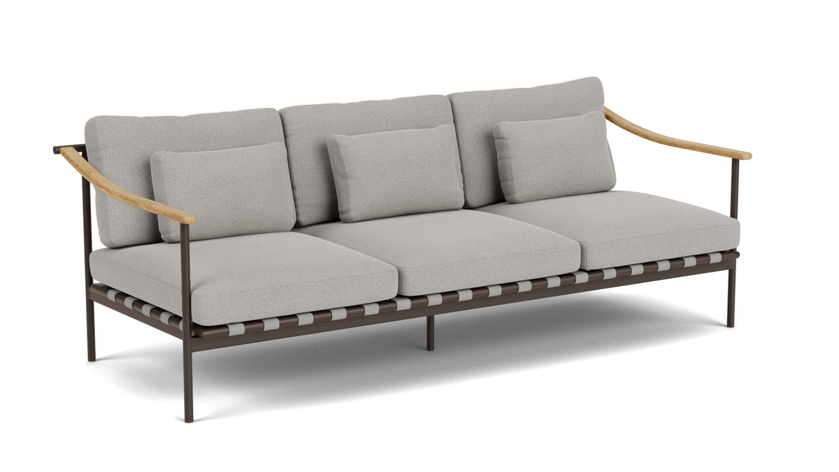Barlow Tyrie Around Deep Seating Canapé 3 places accoudoirs teck avec coussins Armature Forge Grey Lead Chine 3756