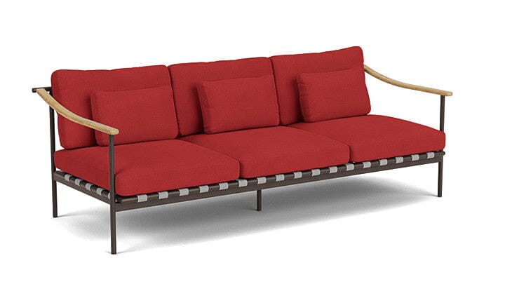 Barlow Tyrie Aura Deep Seating Canapé 3 places accoudoirs teck avec coussins Armature Forge Grey Paris Red 3728V Laminé Waterproof