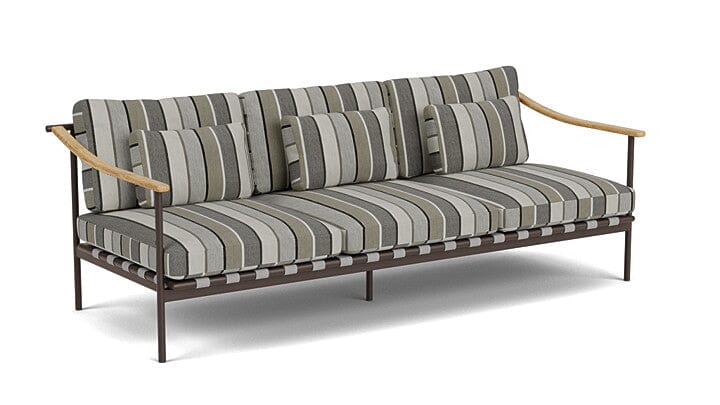 Barlow Tyrie Aura Deep Seating Canapé 3 places accoudoirs teck avec coussins Armature Forge Grey Quadri Grey 3778V Laminé Waterproof