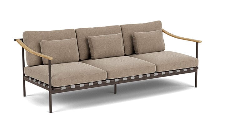 Barlow Tyrie Aura Deep Seating Canapé 3 places accoudoirs teck avec coussins Armature Forge Grey Taupe 3729V Laminé Waterproof