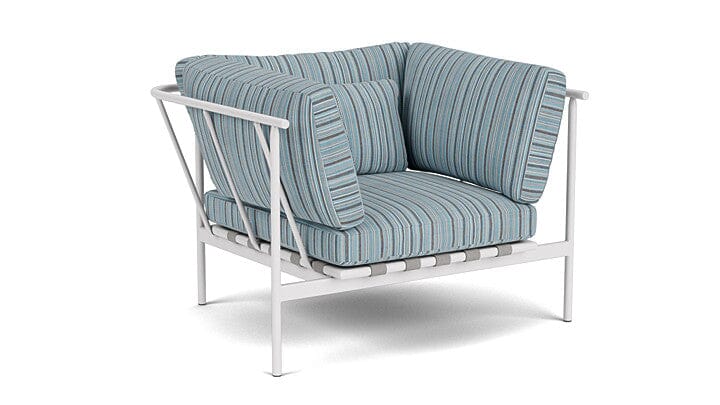 Barlow Tyrie Aura Deep Seating Fauteuil Club lounge accoudoirs alu avec coussins Armature Artic White Porto Blue Chine 3776V Laminé Waterproof