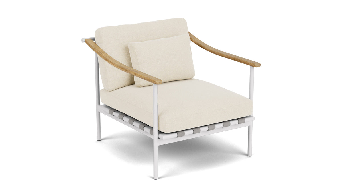 Barlow Tyrie Around Deep Seating Fauteuil Club lounge accoudoirs teck avec coussins Armature Arctic White Canvas 5453