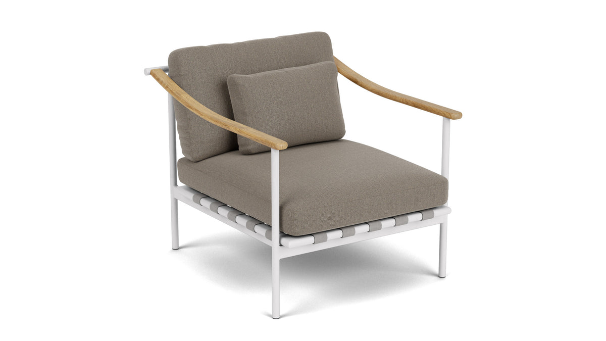 Barlow Tyrie Around Deep Seating Fauteuil Club lounge accoudoirs teck avec coussins Armature Arctic White Carbon Beige 10065