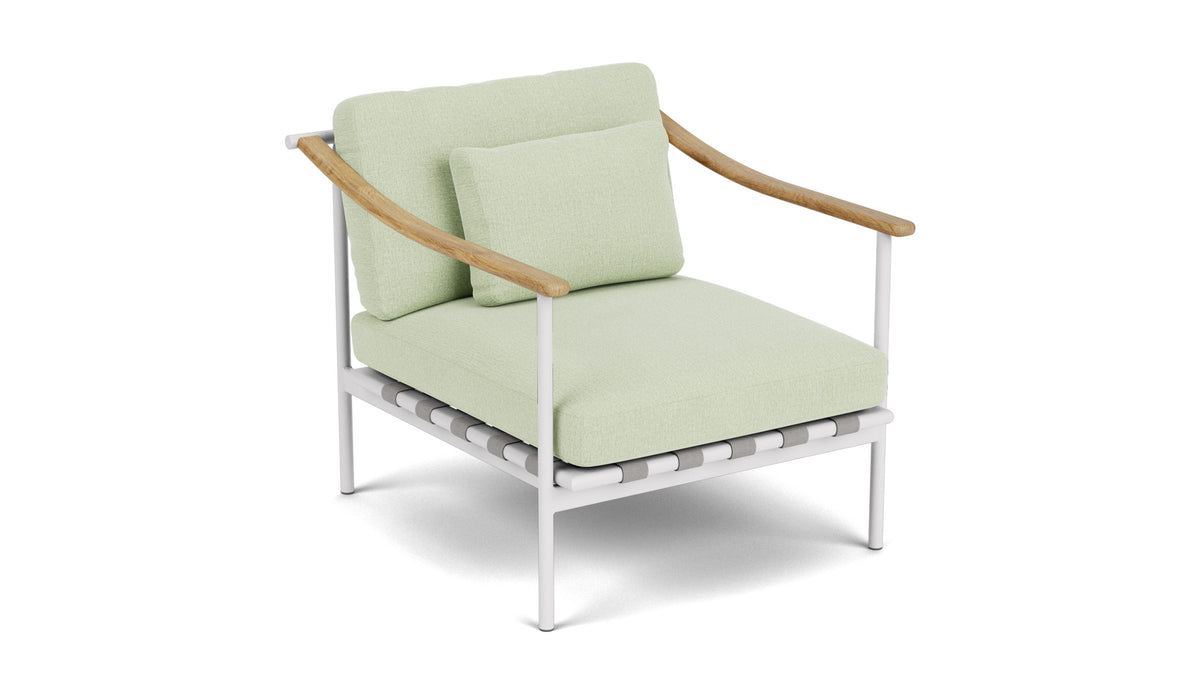 Barlow Tyrie Around Deep Seating Fauteuil Club lounge accoudoirs teck avec coussins Armature Arctic White Mint 3967