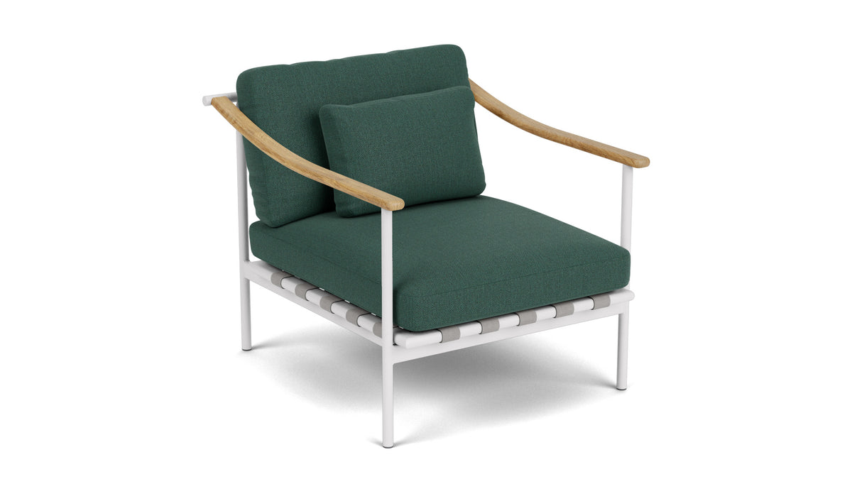 Barlow Tyrie Around Deep Seating Fauteuil Club lounge accoudoirs teck avec coussins Armature Arctic White Natte Ivy 10232