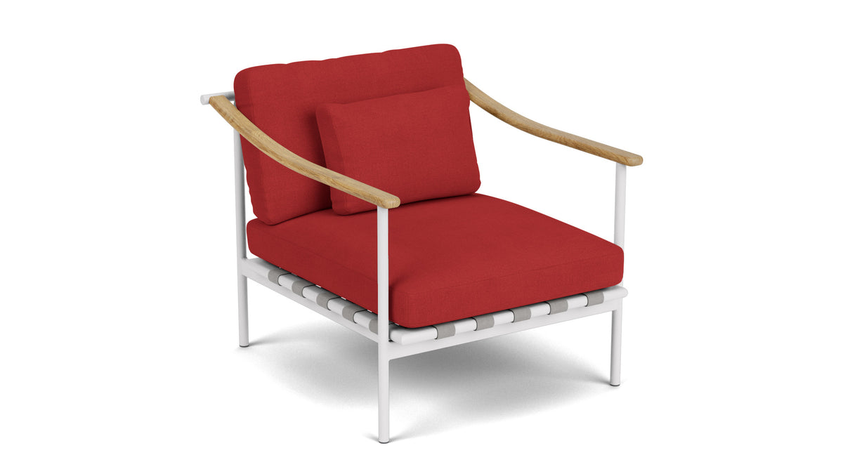 Barlow Tyrie Around Deep Seating Fauteuil Club lounge accoudoirs teck avec coussins Armature Arctic White Paris Red 3728
