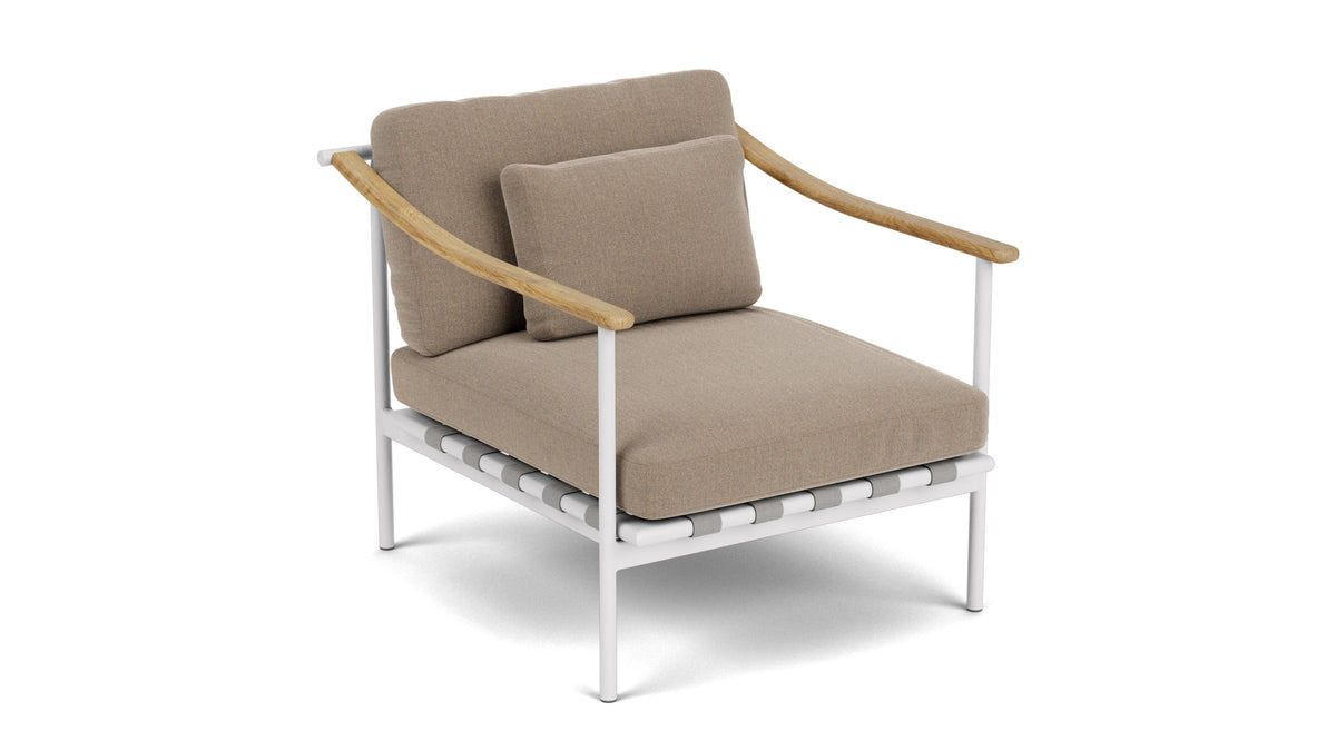 Barlow Tyrie Around Deep Seating Fauteuil Club lounge accoudoirs teck avec coussins Armature Arctic White Taupe 3729