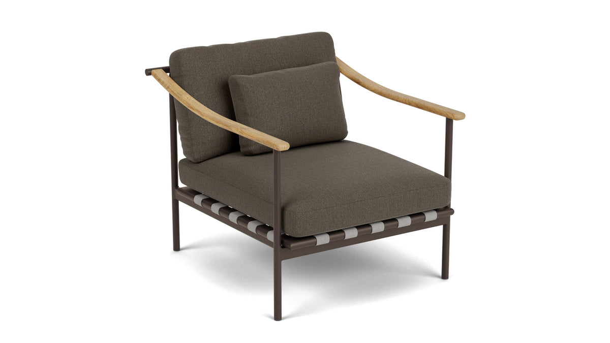 Barlow Tyrie Around Deep Seating Fauteuil Club lounge accoudoirs teck avec coussins Armature Forge Grey Dark Taupe 10059