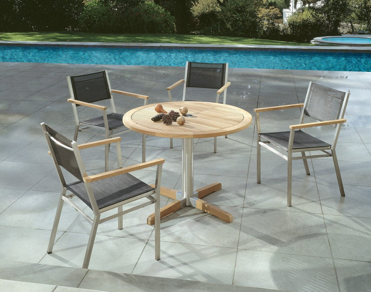 Barlow Tyrie Equinox Dining Fauteuil repas inox avec accoudoirs teck