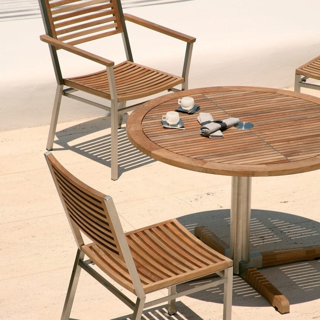 Barlow Tyrie Equinox Dining Table bistro Pied central Ø100cm inox - Plateau teck