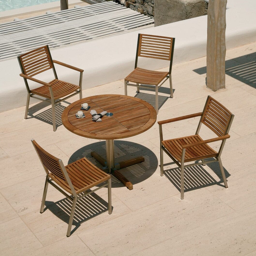 Barlow Tyrie Equinox Dining Table bistro Pied central Ø100cm inox - Plateau teck