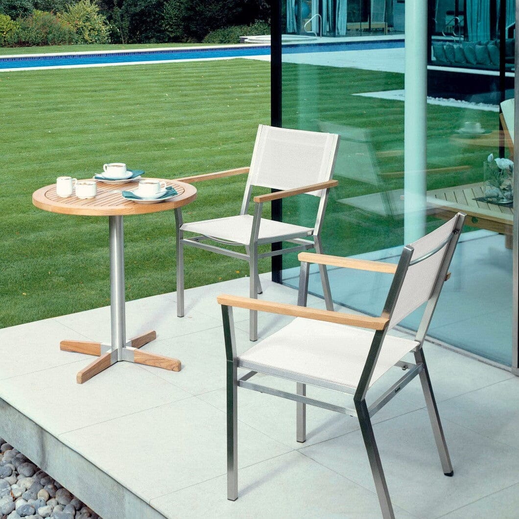 Barlow Tyrie Equinox Dining Table bistro Pied central Ø70cm inox - Plateau teck