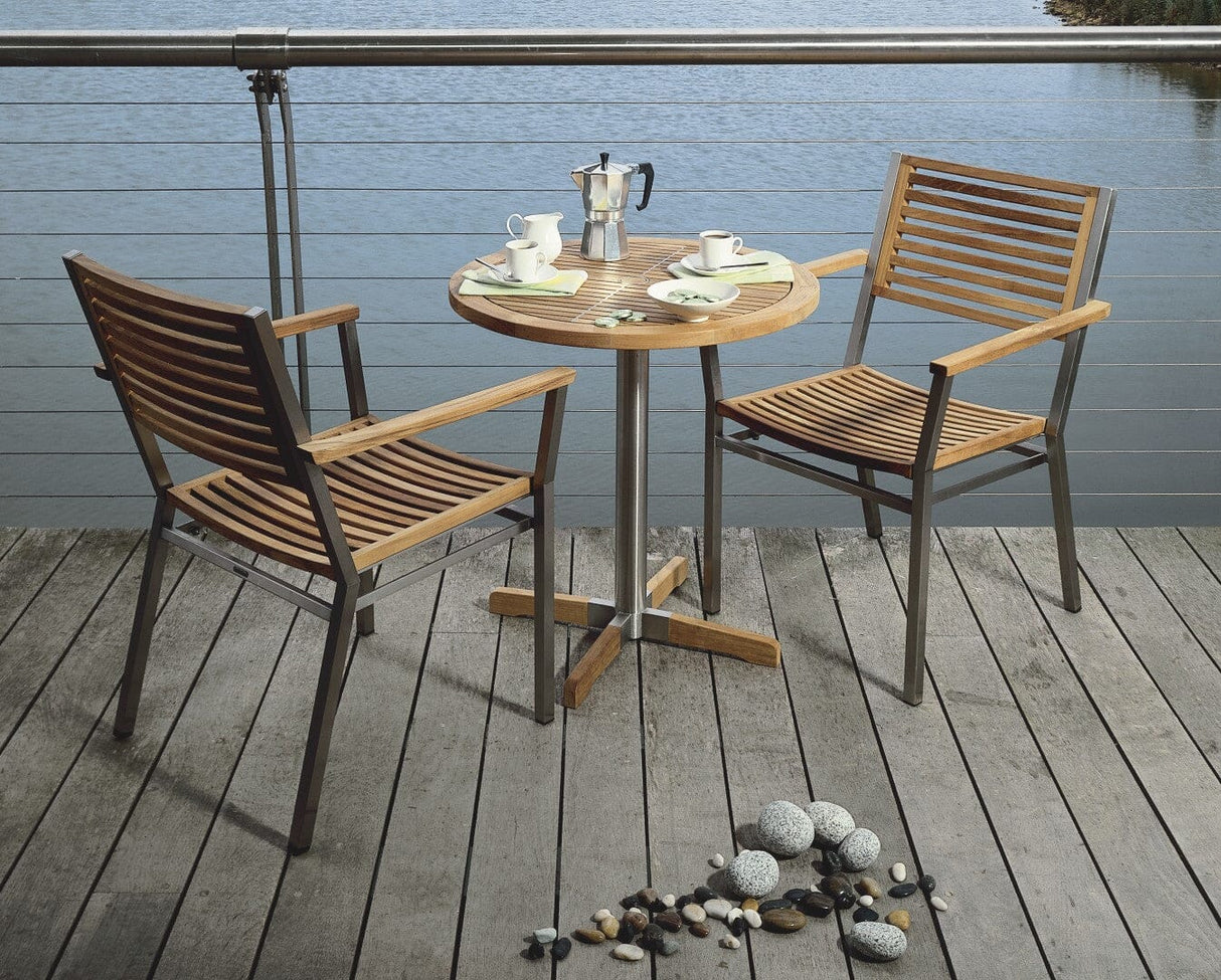 Barlow Tyrie Equinox Dining Table bistro Pied central Ø70cm inox - Plateau teck