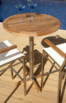 Barlow Tyrie Equinox High Dining Table haute de bar 100 (ronde Ø102cm H:99cm) inox - Plateau Teck 