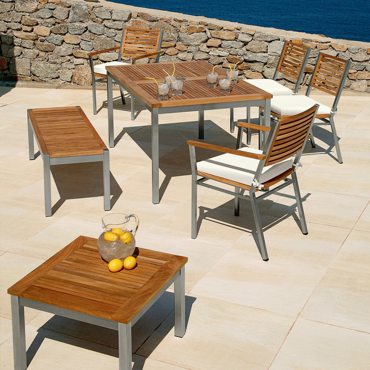 Barlow Tyrie Equinox Occasional Low Table 60 - Table basse 59x59cm H:40cm inox Plateau Teck