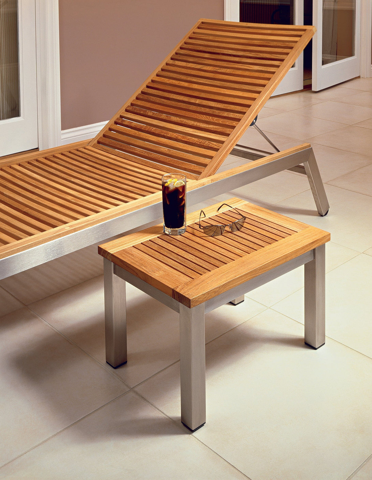 Barlow Tyrie Equinox Occasional Table 49 -Table basse pour chaise longue 49x35cm H:30cm inox Plateau Teck