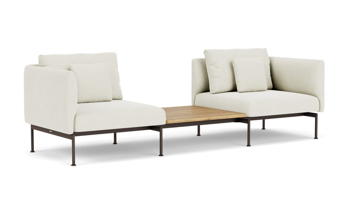 Barlow Tyrie Layout Deep Seating Companion Set - High Arms Layout Companion Set (two 1LYMB1 with high arms et bridging table 2LYB08) - avec coussins Armature Forge Grey Marble 3966V Laminé Waterproof