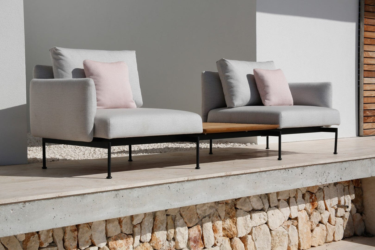 Barlow Tyrie Layout Deep Seating Companion Set - with Low Arms (two 1LYMB1 with low arms et bridging table 2LYB08) - avec coussins