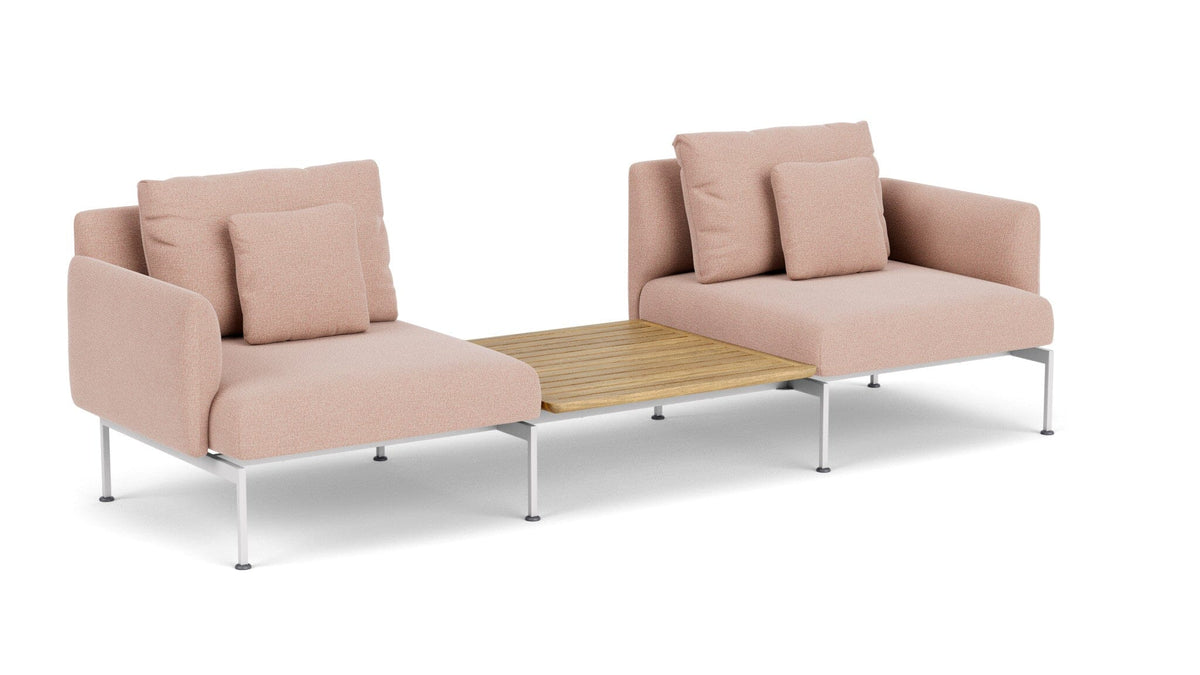 Barlow Tyrie Layout Deep Seating Companion Set - with Low Arms (two 1LYMB1 with low arms et bridging table 2LYB08) - avec coussins Armature Artic White Blush 3965V Laminé Waterproof
