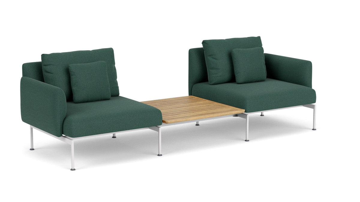 Barlow Tyrie Layout Deep Seating Companion Set - with Low Arms (two 1LYMB1 with low arms et bridging table 2LYB08) - avec coussins Armature Artic White Natte Ivy 10232V Laminé Waterproof