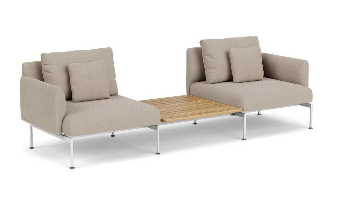 Barlow Tyrie Layout Deep Seating Companion Set - with Low Arms (two 1LYMB1 with low arms et bridging table 2LYB08) - avec coussins Armature Artic White Stone 3988V Laminé Waterproof