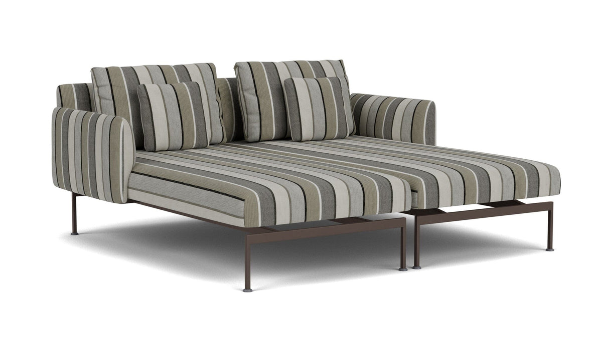 Barlow Tyrie Layout Deep Seating Double Chaise - Double seats et single backs + single low arms - avec coussins Armature Forge Grey Quadri Grey 3778V Laminé Waterproof