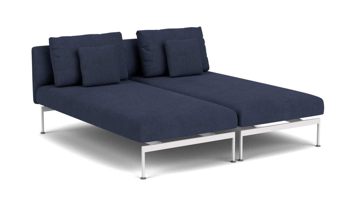Barlow Tyrie Layout Deep Seating Double Chaise longue - Double seats with single backs - avec coussins Armature Artic White Indigo 18017V Laminé Waterproof