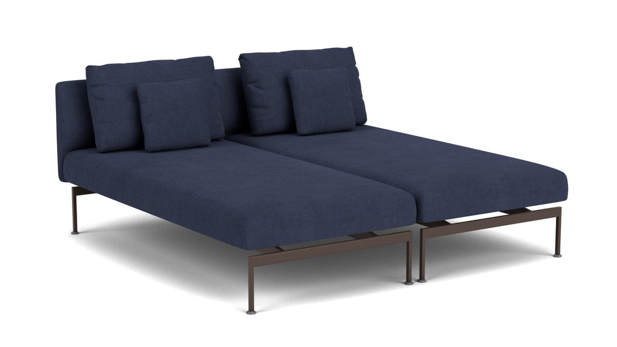 Barlow Tyrie Layout Deep Seating Double Chaise longue - Double seats with single backs - avec coussins Armature Forge Grey Indigo 18017V Laminé Waterproof