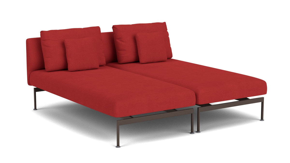 Barlow Tyrie Layout Deep Seating Double Chaise longue - Double seats with single backs - avec coussins Armature Forge Grey Paris Red 3728V Laminé Waterproof