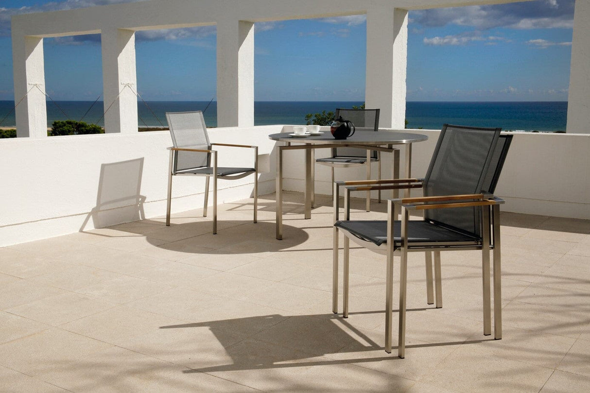 Barlow Tyrie Mercury Dining Fauteuil repas inox brossé Accoudoirs Teck