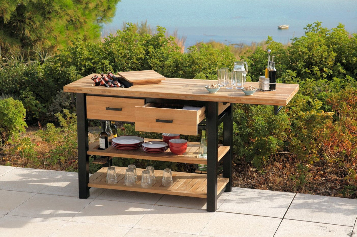 Barlow Tyrie Titan Serving Table (136-179x61cm H:94cm) Table de service avec tirroirs